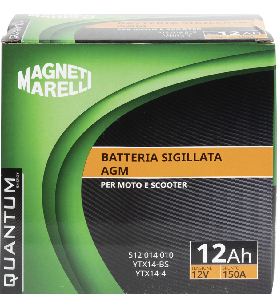 MAGNETI MARELLI BATTERIA MOTO E SCOOTER 12AH 12V 150A TECNOLOGIA AGM SIGILLATA POLO POSITIVO SINISTRO